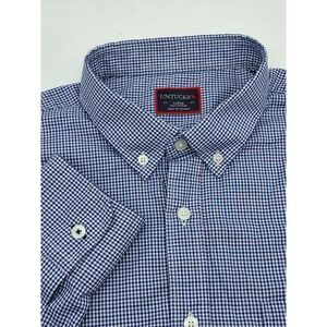 UNTUCKit Mens Large Blue White Gingham Cotton Long Sleeve Button Down Shirt